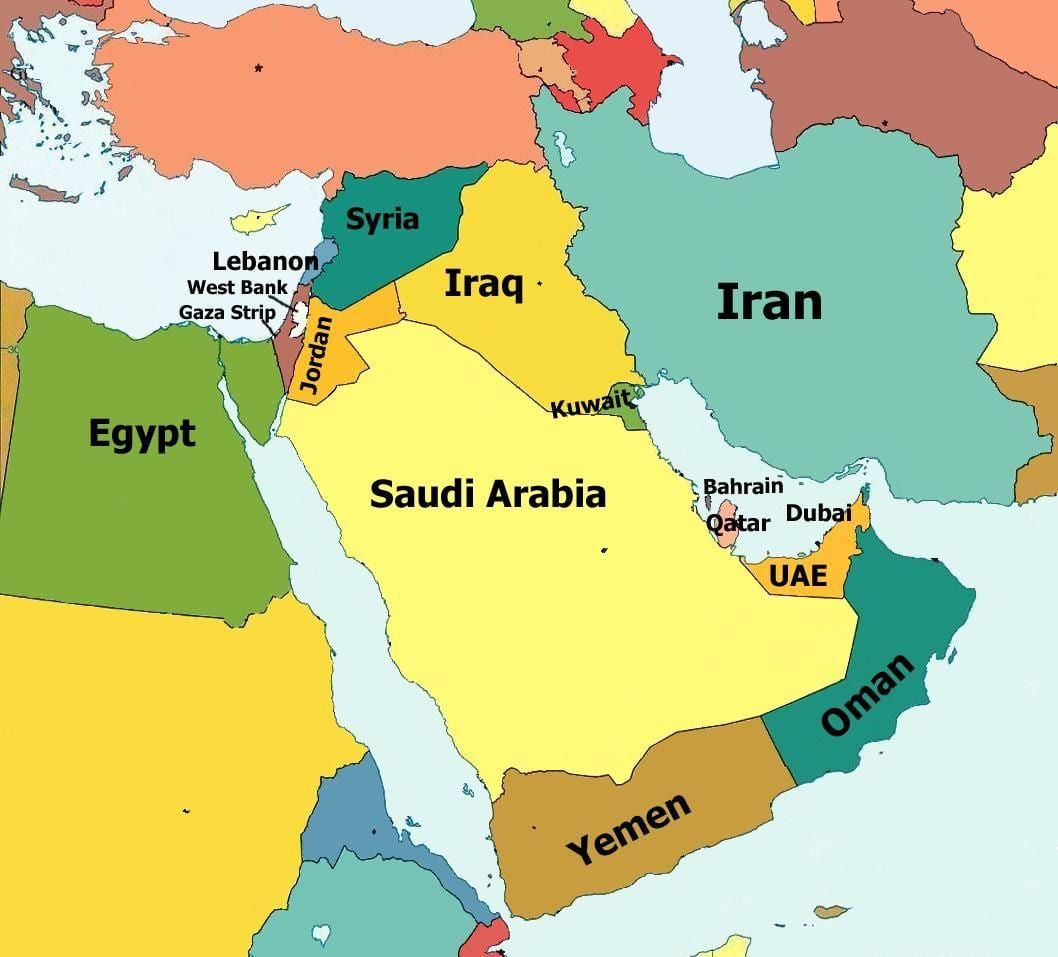 کا نقشہ قطر اور ارد گرد کے ممالک