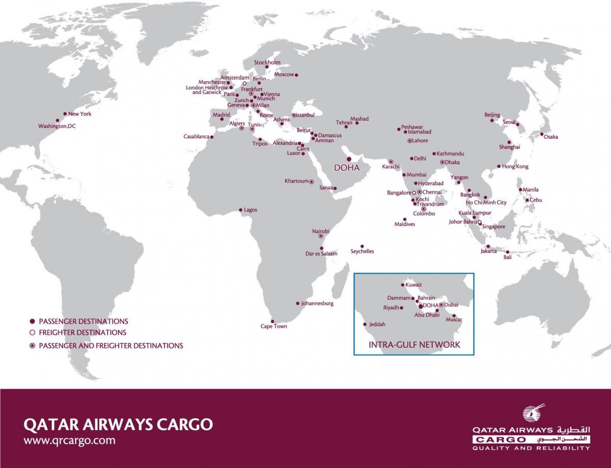 قطر ایئر ویز کے نیٹ ورک کا نقشہ