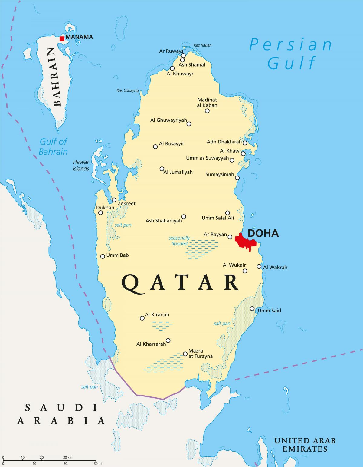 قطر کے ساتھ نقشہ شہروں